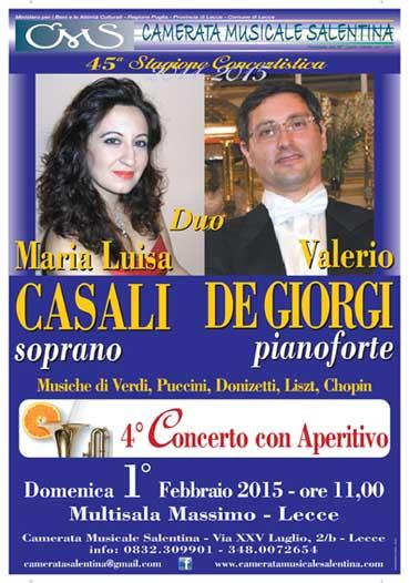 Domenica 1 Febbraio il Duo Casali (soprano) - De Giorgi (pianoforte) al Multisala Massimo di Lecce