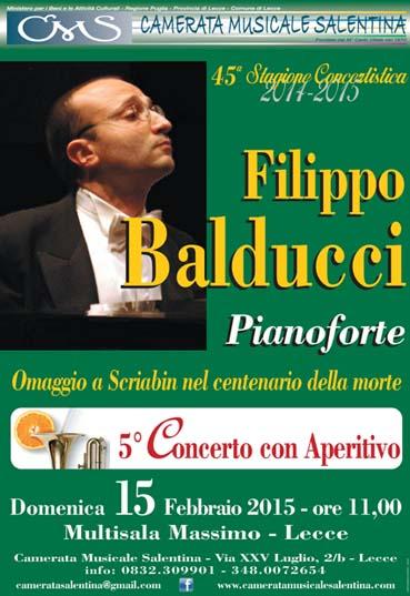 Filippo Balducci, pianoforte, Domenica 15 Febbraio alla Multisala Massimo di Lecce