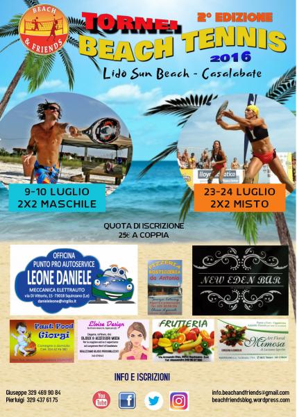 BEACH&friends: SABATO E DOMENICA 9-10 LUGLIO TORNEO DI BEACH TENNIS AL SUN BEACH DI CASALABATE