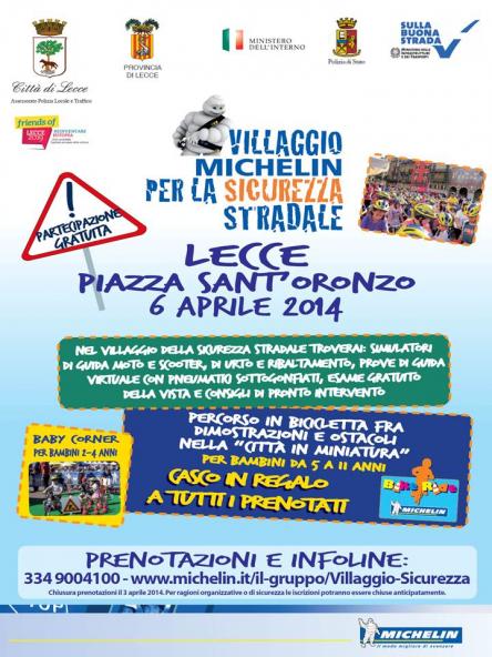 Villaggio Michelin per la Sicurezza Stradale a Lecce - Domenica 6 Aprile in Piazza Sant' Oronzo