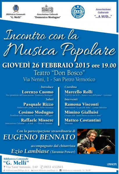 Incontro con la musica popolare: EUGENIO BENNATO