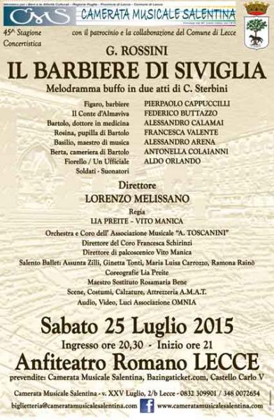Il Barbiere di Siviglia Sabato 25 Luglio all'Anfiteatro Romano di Lecce