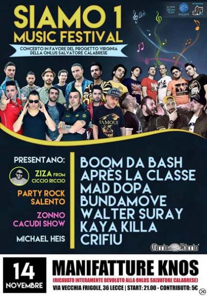 SIAMO 1, concerto di beneficenza Sabato 14 Novembre alle Manifatture Knos di Lecce