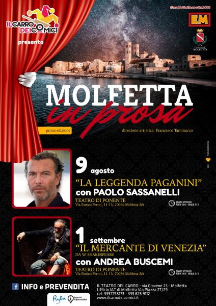 Molfetta in Prosa Il 9 Agosto, Paolo Sassanelli con La Leggenda Paganini