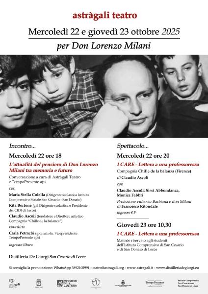 La figura di don Milani al centro dei prossimi appuntamenti di Teatri a Sud